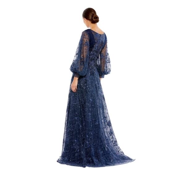 Mac Duggal 20283 Midnight Navy Blue 6 Long Sleeve Formal Maxi Gown Dress - Picture 9 of 12
